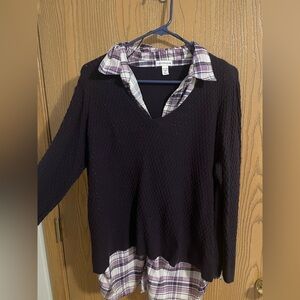 Croft & Barrow Purple Knit Sweater with Plaid Undershirt